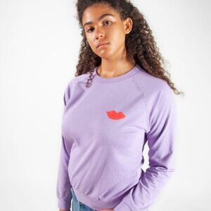 Clare V. Lightweight Sweatshirt With Red Lips Lavender Purple Size Medium